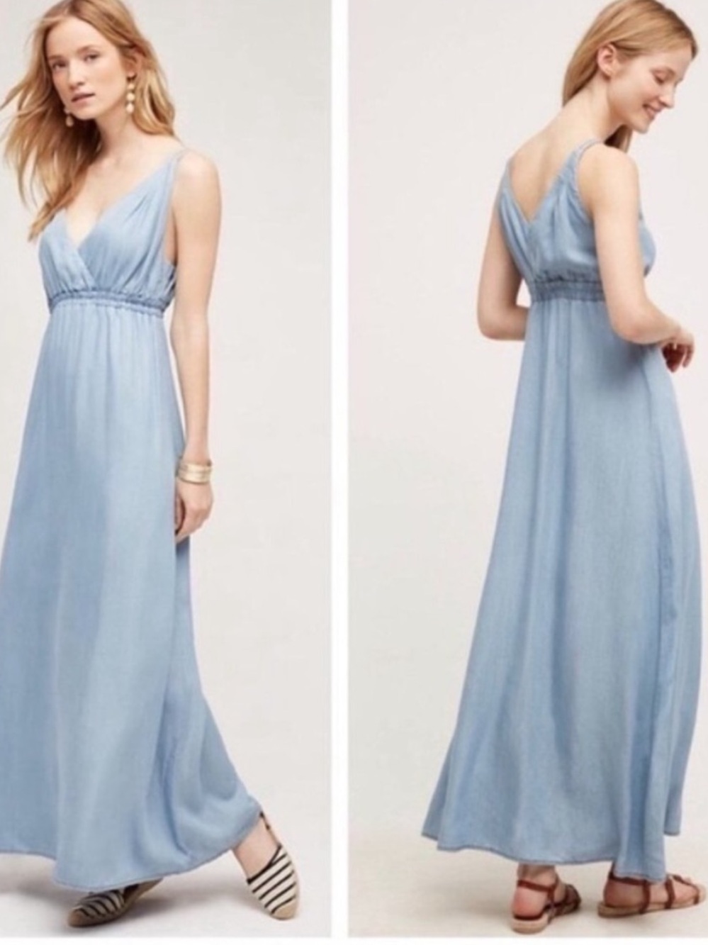 Anthropologie Holding Horses Chambray Malpais Maxi Dress in Light Blue Sz 0